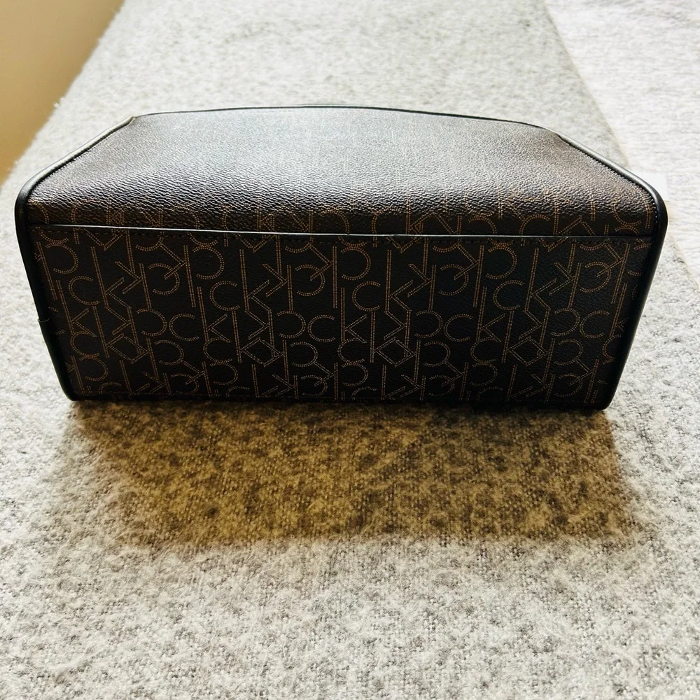 NWT Calvin Klein Black and Brown Margo Logo Satchel with Gold Accents - Picture 4 of 4